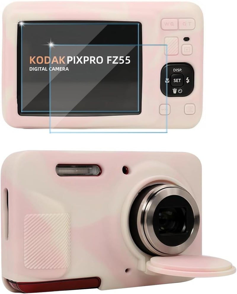 Frevyve Case for Kodak PIXPRO FZ55 Digital Camera Accessories, Soft Silicone Protective Case, Slim Fit Sleeve with Removable Lens Cover and Screen Protector, Lightweight, Anti-Scratch (Misty Pink) - Image 1